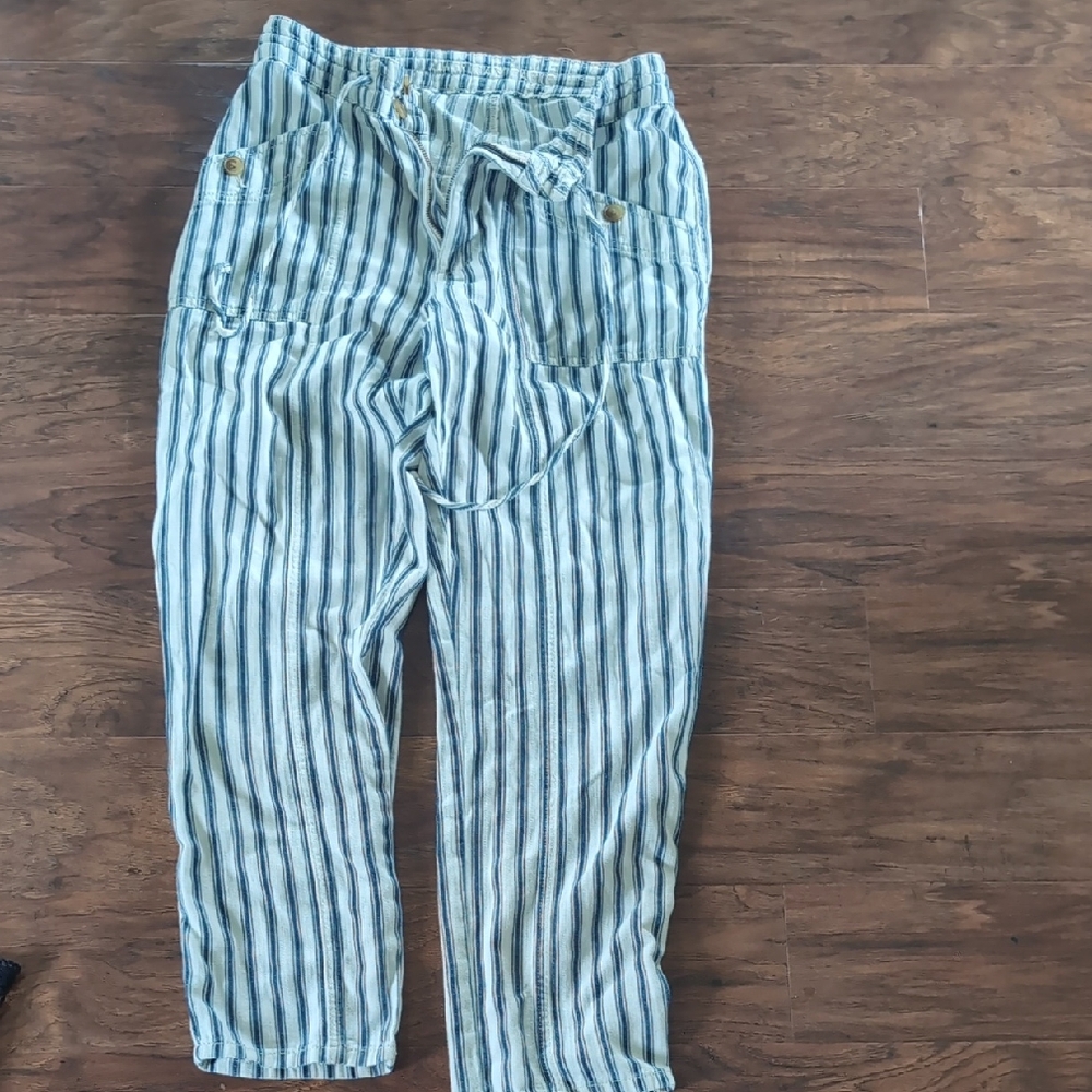 American Eagle Outfitters Navy and White Striped Pants